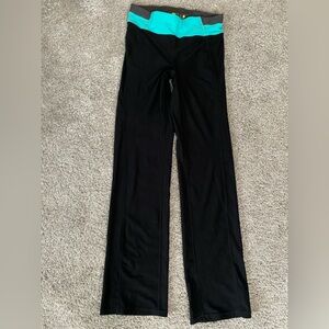 Black Yoga Pants with Teal Waistband